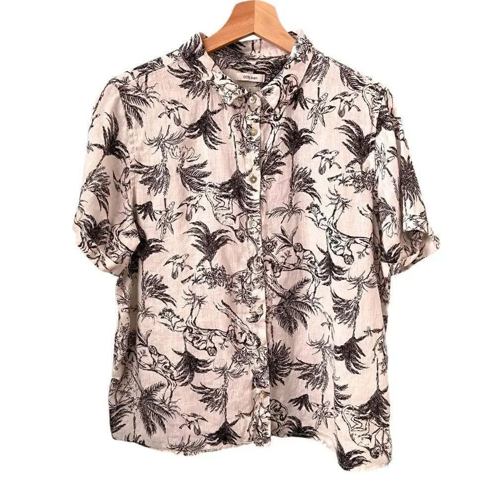 Joie Black and White Jungle Front Button Top in Size US Large